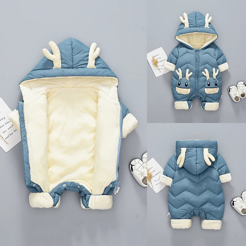 Jumpsuits - Girl & Boy - 0 to 24m 🦌🤍 Deer Hood Winter Snowsuit for Babies & Toddlers Main
