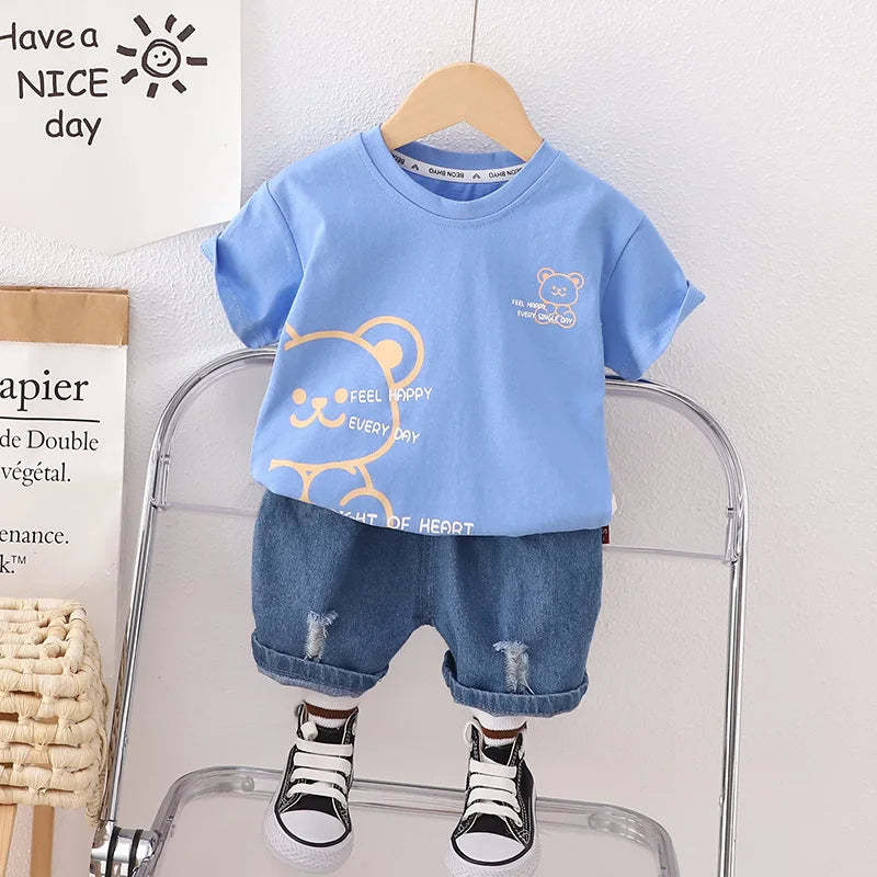 New Summer Children Boys Cotton Clothes Kids Cartoon Bear Tshirt Shorts 2Pcs/Sets Toddler Fashion Tracksuit Infant Casual Outfit