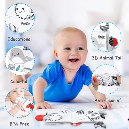Books - Baby PARENT-Child Learning By Soft Cloth Book - Level 1 - 0 to 36m - Black And White Cloth Book, Early Education