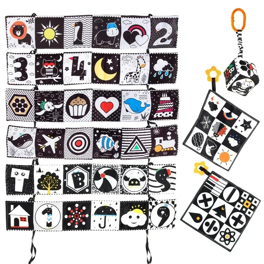 Books - Baby PARENT-Child Learning By Soft Cloth Book - Level 1 - Early Learning – 👶 High Contrast Black & White Animal Sensory Cloth Book