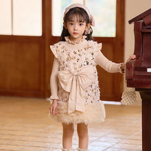 Load image into Gallery viewer, Autumn and Winter Girls&#39; New Sequin Feather Bow Tutu Dress Small Flying Sleeve Birthday Party Wedding Flower Girl Dress
