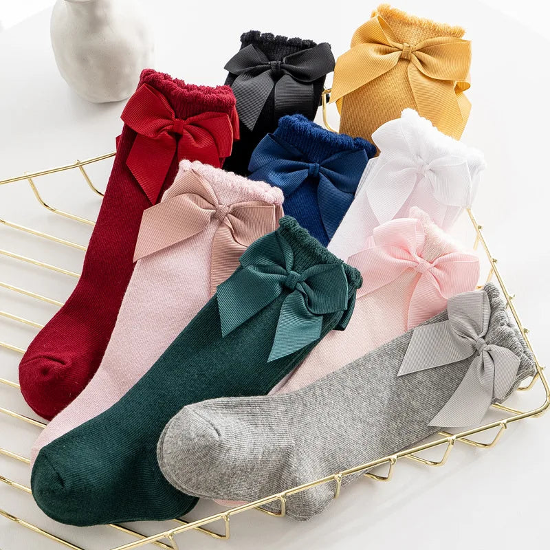 Girls Knee-High Bow Socks