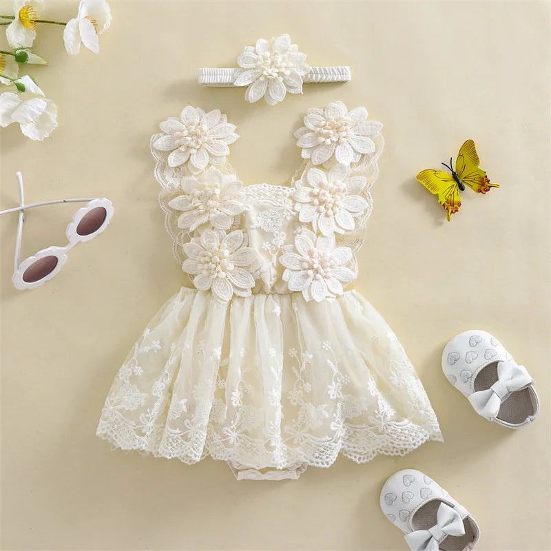 Bodysuits - Summer - Girl - 0 to 24m 👗 Floral Embroidery Baby Bodysuit Set