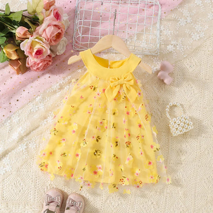Dresses - Summer - 3m to 3y 🌸 Flower Bow Baby Girl Princess Sleeveless Dress – Elegant Summer Dress For Newborn to 3 Years Old 🌸
