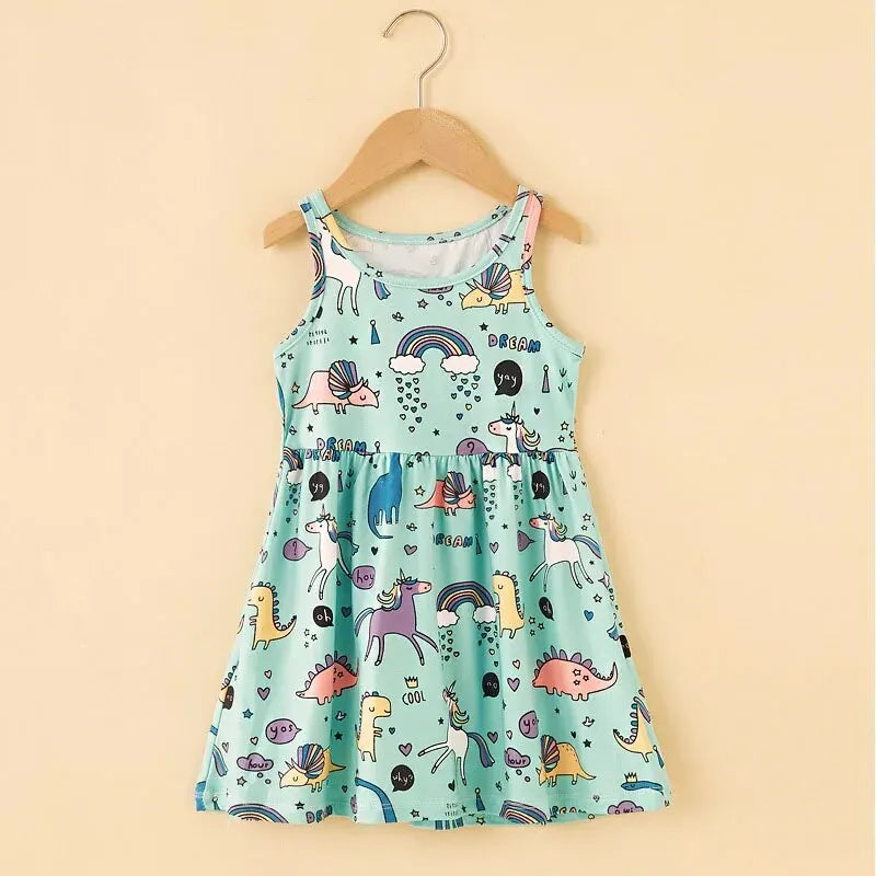 Girls' Sleeveless Printed Silk Dress