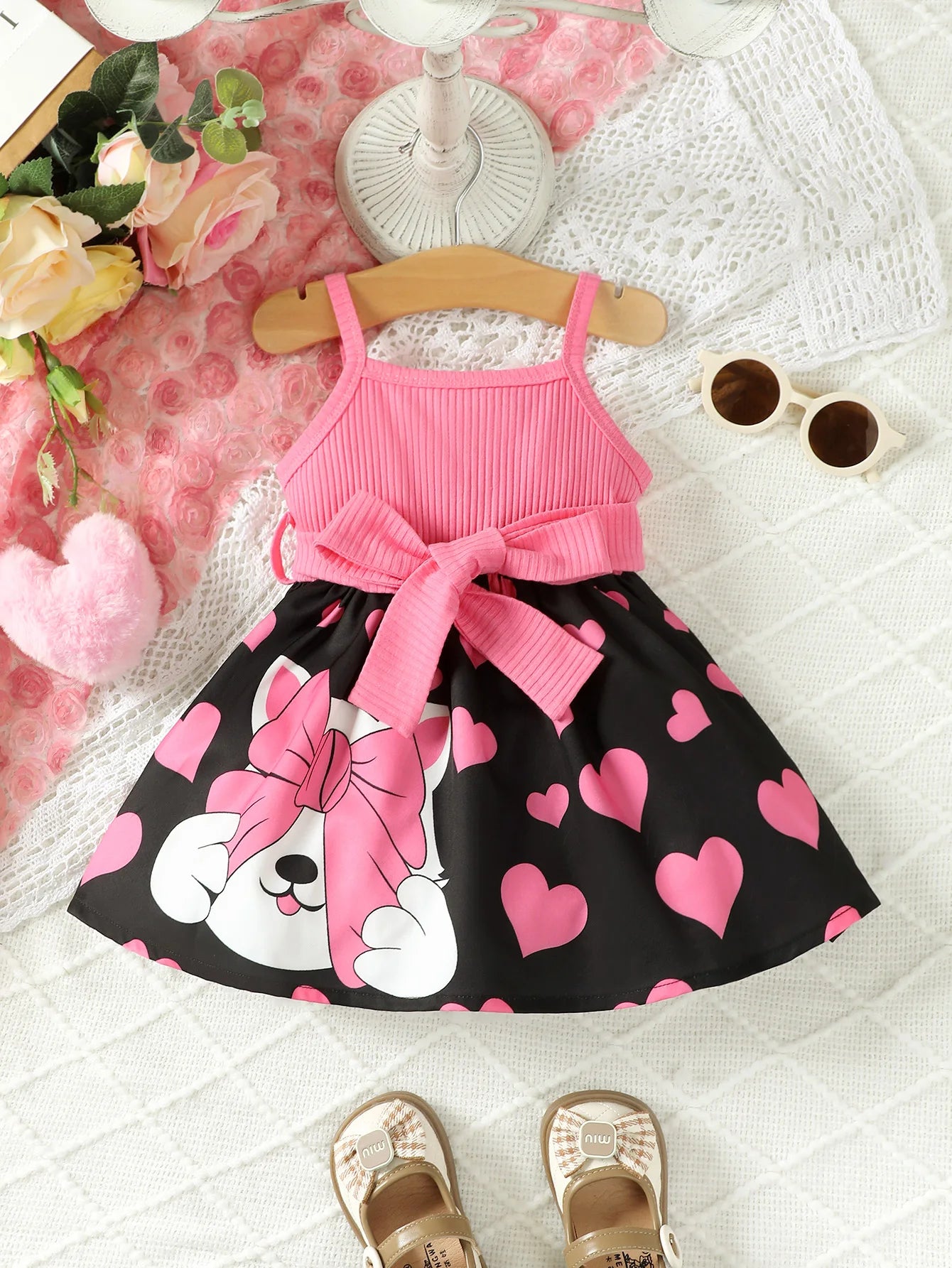 3m to 18m - Old Newborn Girl Cartoon Print Sleeveless Pit Stripe Cotton Fashionable Dress