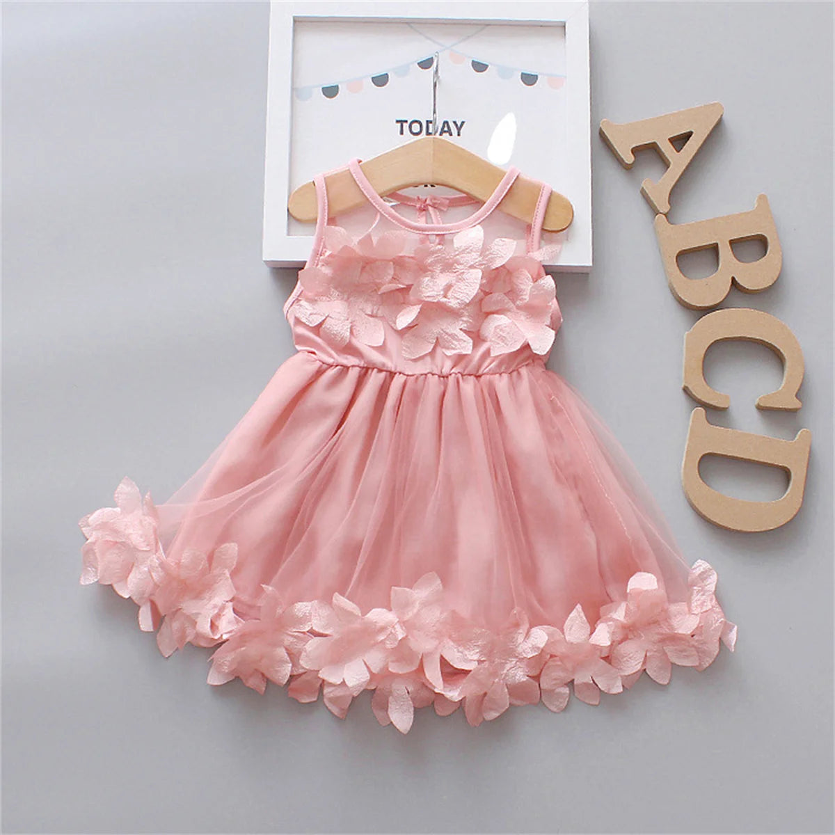 9m to 3y - Baby Girls' Red Christmas Birthday Party Dress Preschool Children'S Hollow Out Sleeveless 3d Petal Mesh Summer Clothing