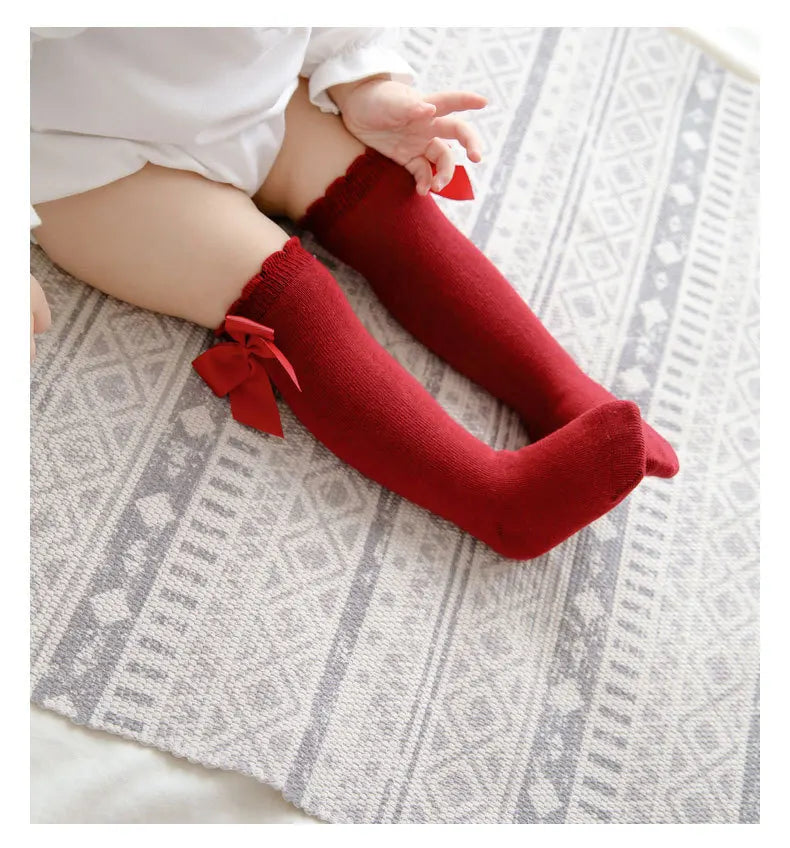 Girls Knee-High Bow Socks