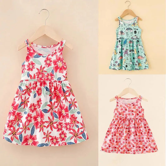 Girls' Sleeveless Printed Silk Dress