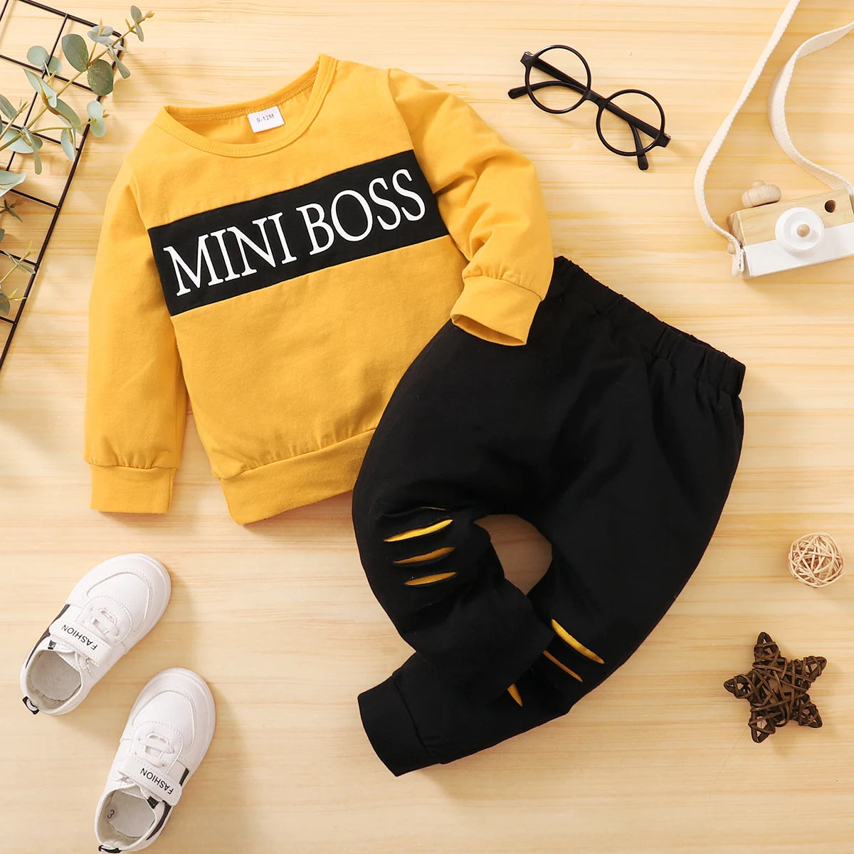 Matching - Sets - Autumn & Spring - Boy - 0 to 18m 🍂 Baby Boy Outfit Suit Letter Print 2-Piece Set