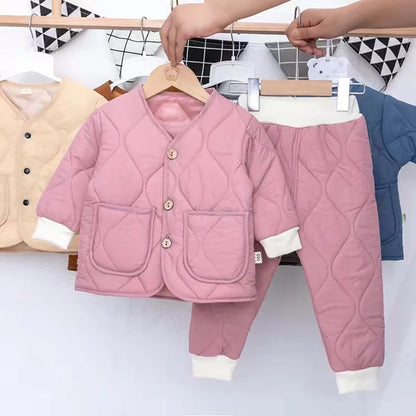 Matching - Sets - Winter - Girl & Boy - 1y to 5y 🎯 Winter Quilted Pullover & Pants Set – Cozy Outfit for Boys & Girls (12M–6Y)