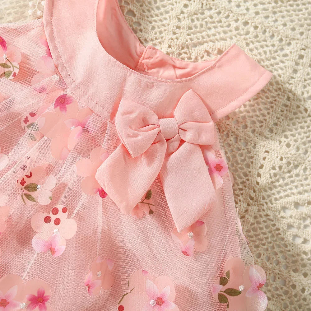 Dresses - Summer - 3m to 3y 🌸 Flower Bow Baby Girl Princess Sleeveless Dress – Elegant Summer Dress For Newborn to 3 Years Old 🌸