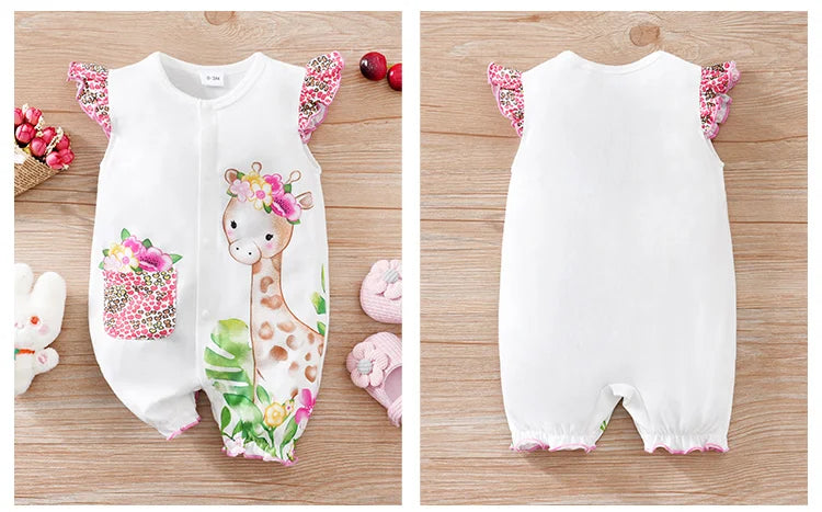 Newborn Baby Romper Pink deer print Baby girl clothes summer sleeveless One piece high quality For Toddler Outfits 0-18 months