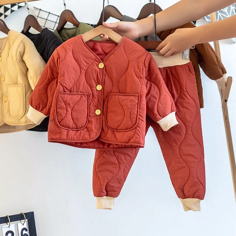 Matching - Sets - Winter - Girl & Boy - 1y to 5y 🎯 Winter Quilted Pullover & Pants Set – Cozy Outfit for Boys & Girls (12M–6Y)