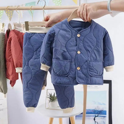 Matching - Sets - Winter - Girl & Boy - 1y to 5y 🎯 Winter Quilted Pullover & Pants Set – Cozy Outfit for Boys & Girls (12M–6Y)