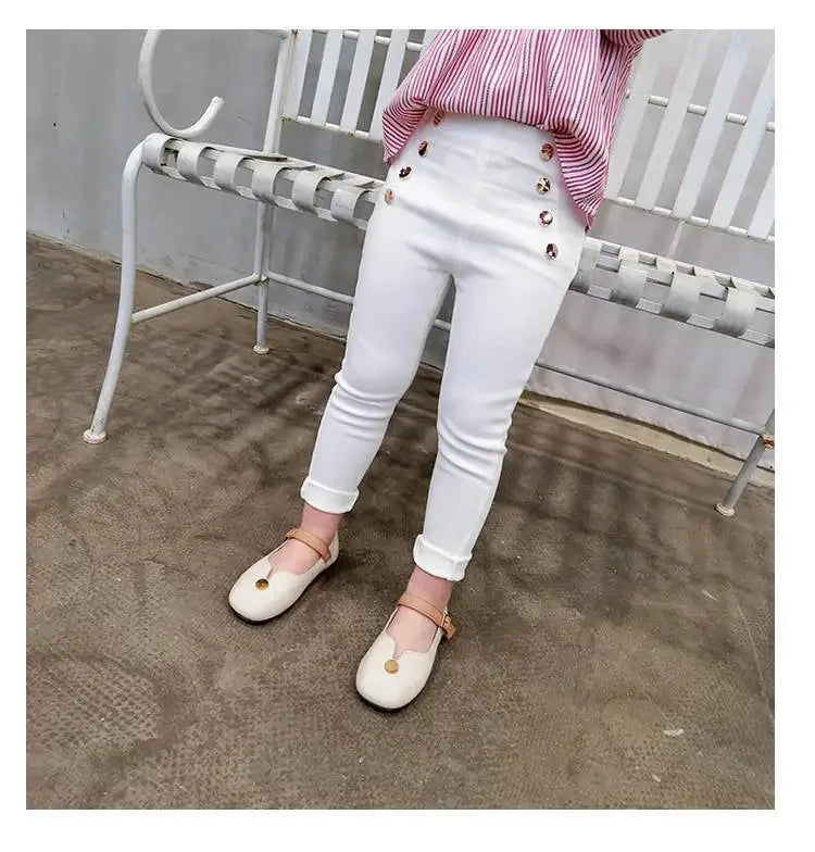 Spring Autumn Girls Button Pants