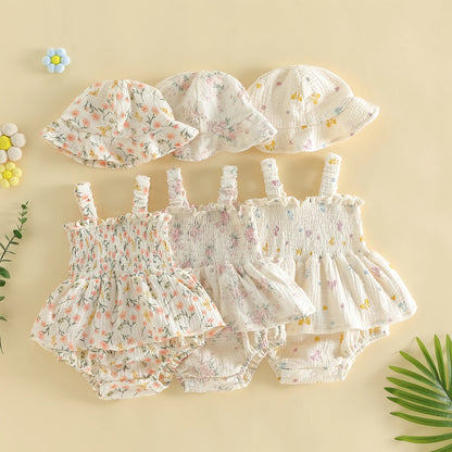 Bodysuits - Summer - Girl - 6m to 18m 🌸 Floral Baby Bodysuit Skirt Set with Hat