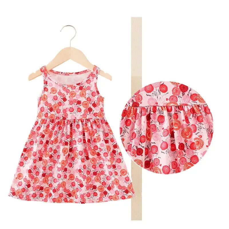 Girls' Sleeveless Printed Silk Dress