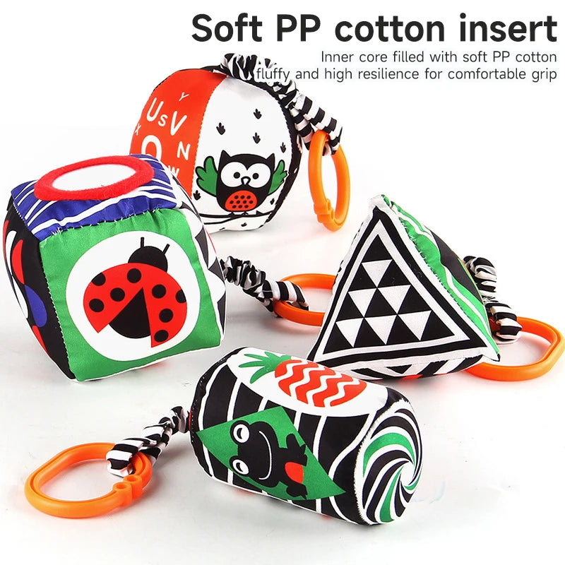 Books - Baby PARENT-Child Learning By Soft Cloth Book - Level 1 - Early Learning – Newborn High Contrast Animal Hanging Rattle Sensory Toy – 1M to 36M
