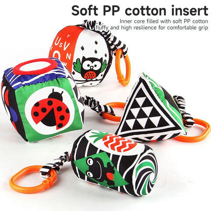 Books - Baby PARENT-Child Learning By Soft Cloth Book - Level 1 - Early Learning – Newborn High Contrast Animal Hanging Rattle Sensory Toy – 1M to 36M