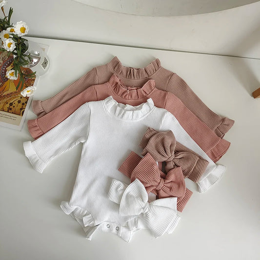 Baby Girl Ribbed Romper Set