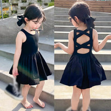 Load image into Gallery viewer, Summer Toddler Girls Dress Black Sweet Cool Wind Cross Backless Off Shoulder Party Princess Sleeveless Dresses For 1-6Y Girls
