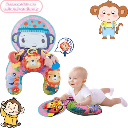 Baby Tummy Time Pillow with Rattle Toys, Multifunctional Crawling Mat
