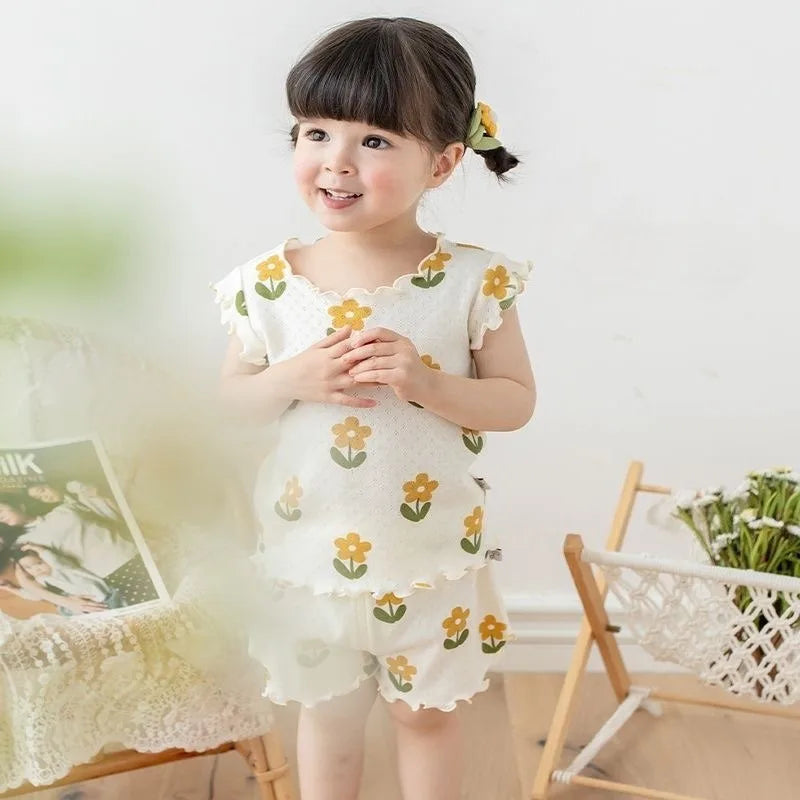 Matching - Sets - 2 to 6 Years👗 2026 Summer Floral Pajama Set for Girls