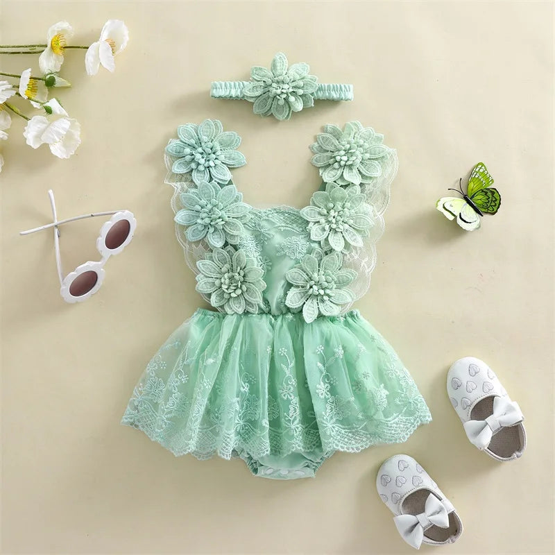 Bodysuits - Summer - Girl - 0 to 24m 👗 Floral Embroidery Baby Bodysuit Set
