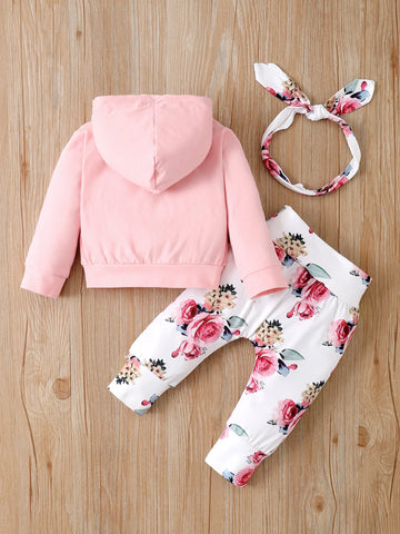 0-24 Months Newborn Baby Girl Floral Clothes Set Hooded Printed Top + Pant + Headband 3pcs Autumn & Winter Toddler Girl Outfit