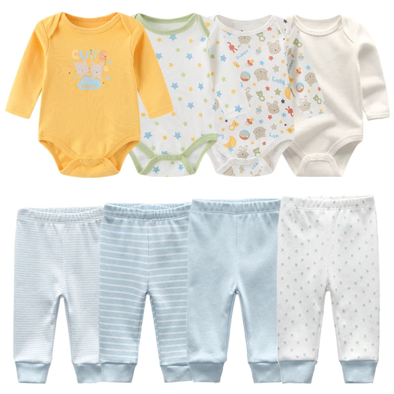 Matching - Sets - Autumn - Girl & Boy - 0 to 12m - Autumn & Spring 👶 Unisex Cotton Long Sleeve Essentials Bundle (6 or 8 Pieces)