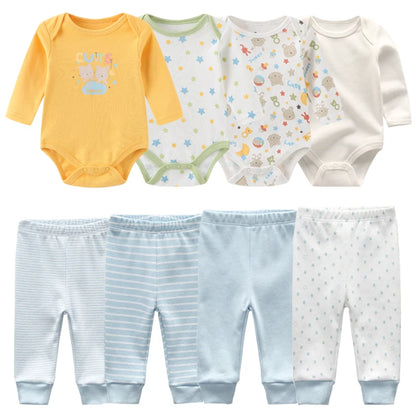 Matching - Sets - Autumn - Girl & Boy - 0 to 12m - Autumn & Spring 👶 Unisex Cotton Long Sleeve Essentials Bundle (6 or 8 Pieces)