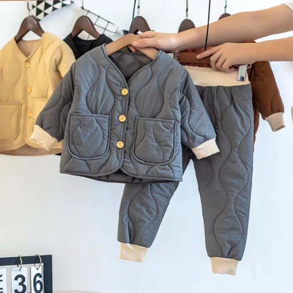Matching - Sets - Winter - Girl & Boy - 1y to 5y 🎯 Winter Quilted Pullover & Pants Set – Cozy Outfit for Boys & Girls (12M–6Y)