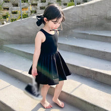 Load image into Gallery viewer, Summer Toddler Girls Dress Black Sweet Cool Wind Cross Backless Off Shoulder Party Princess Sleeveless Dresses For 1-6Y Girls
