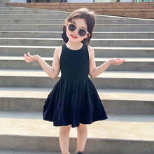 Load image into Gallery viewer, Summer Toddler Girls Dress Black Sweet Cool Wind Cross Backless Off Shoulder Party Princess Sleeveless Dresses For 1-6Y Girls
