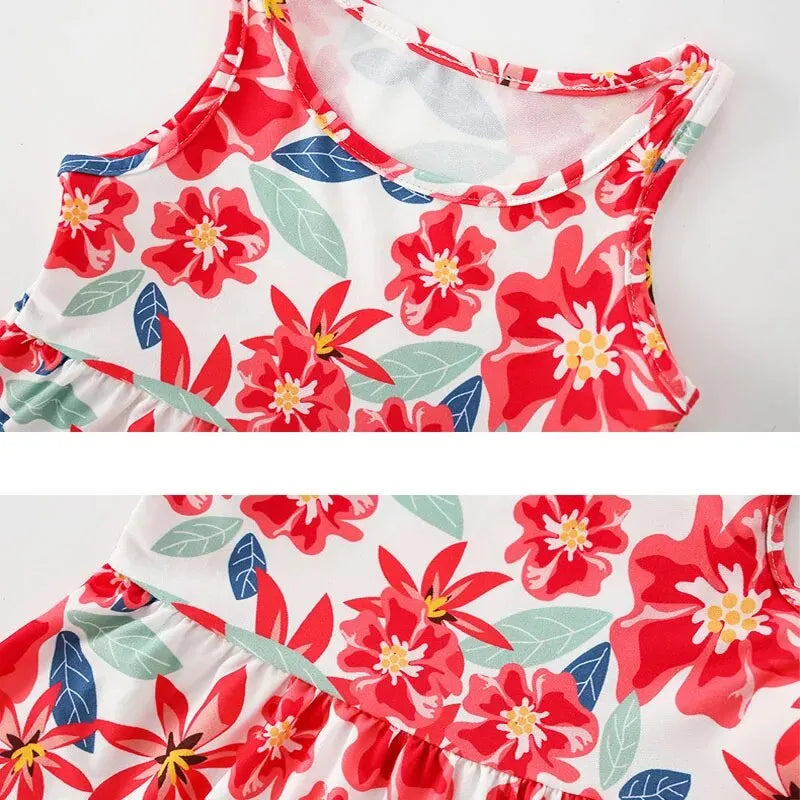 Girls' Sleeveless Printed Silk Dress