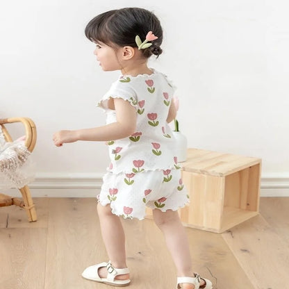 Matching - Sets - 2 to 6 Years👗 2026 Summer Floral Pajama Set for Girls