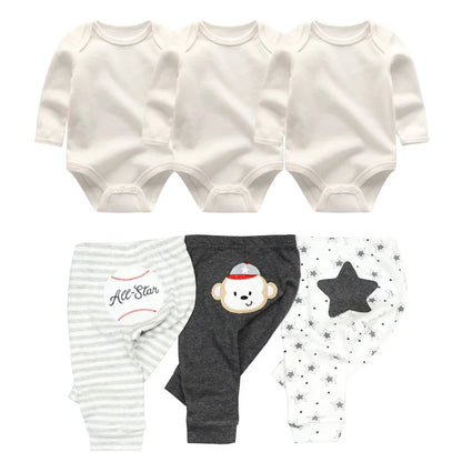 Matching - Sets - Autumn - Girl & Boy - 0 to 12m - Autumn & Spring 👶 Unisex Cotton Long Sleeve Essentials Bundle (6 or 8 Pieces)