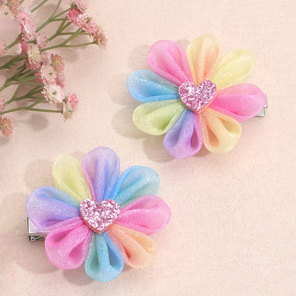 Oaoleer 2pcs/set Colorful Flower Hair Clips Sweet Girls Mesh Simulation Flowers Hairpin Barrettes Kids Headwear Hair Accessories