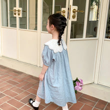 Load image into Gallery viewer, Girl&#39;s Sweet Dress Summer Children&#39;s Lace Lapel Casual Dress Baby Kids Dress Sweet and Elegant Temperament Princess Dress
