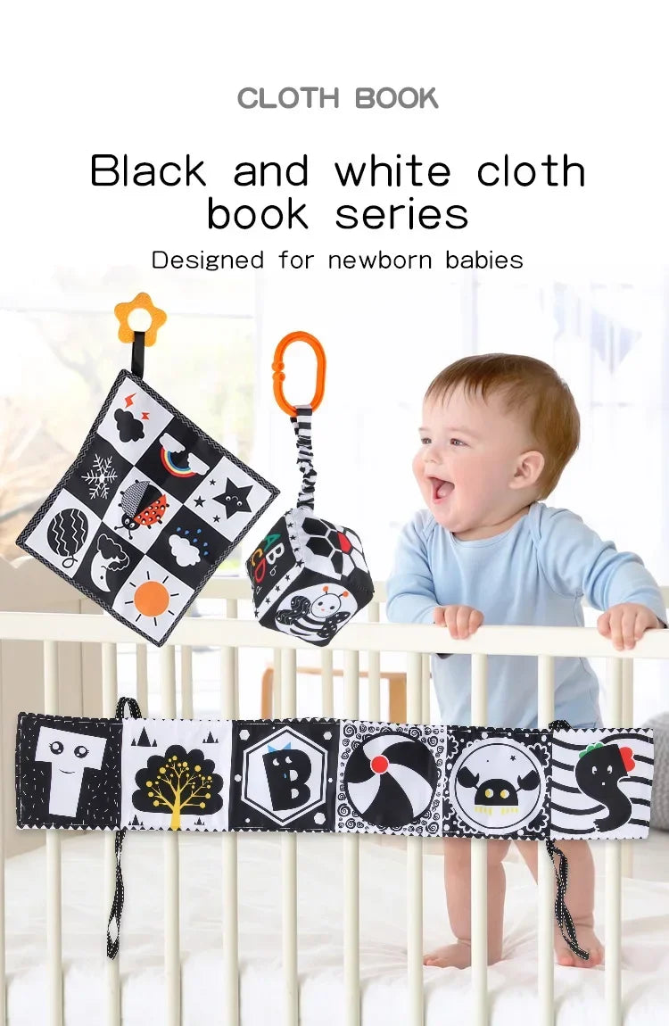 Books - Baby PARENT-Child Learning By Soft Cloth Book - Level 1 - Early Learning – 👶 High Contrast Black & White Animal Sensory Cloth Book