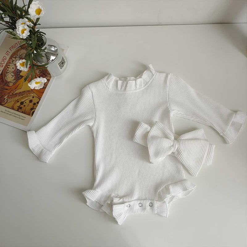 Baby Girl Ribbed Romper Set