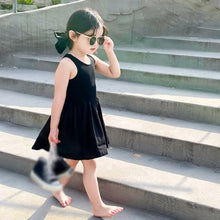 Load image into Gallery viewer, Summer Toddler Girls Dress Black Sweet Cool Wind Cross Backless Off Shoulder Party Princess Sleeveless Dresses For 1-6Y Girls
