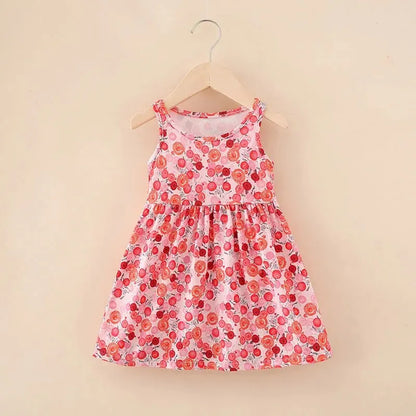 Girls' Sleeveless Printed Silk Dress