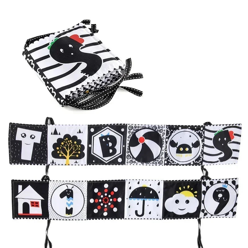 Books - Baby PARENT-Child Learning By Soft Cloth Book - Level 1 - Early Learning – 👶 High Contrast Black & White Animal Sensory Cloth Book