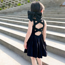 Load image into Gallery viewer, Summer Toddler Girls Dress Black Sweet Cool Wind Cross Backless Off Shoulder Party Princess Sleeveless Dresses For 1-6Y Girls
