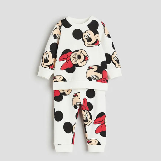 6m - 6y - Full-print Minnie Mouse Baby Girls Sweatshirt Set Spring Autumn Clothing Children Tops + Pants Outfits Kids Long Sleeved Suit