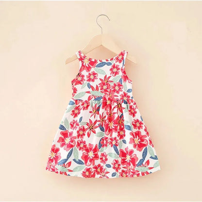 Girls' Sleeveless Printed Silk Dress