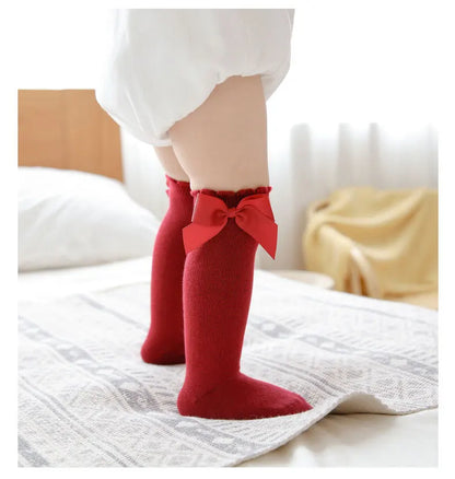 Girls Knee-High Bow Socks