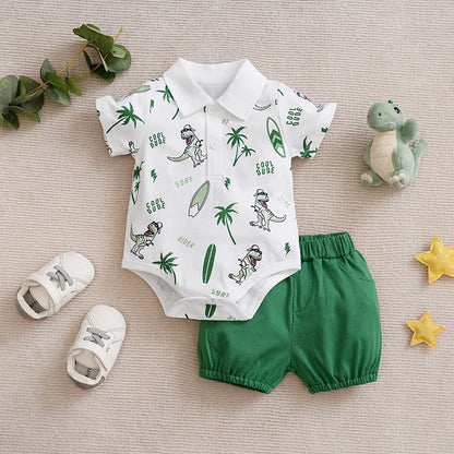 Matching - Sets - Summer - Boy - 0 to 18m 👦🦖 Adorable Dinosaur Print Set d